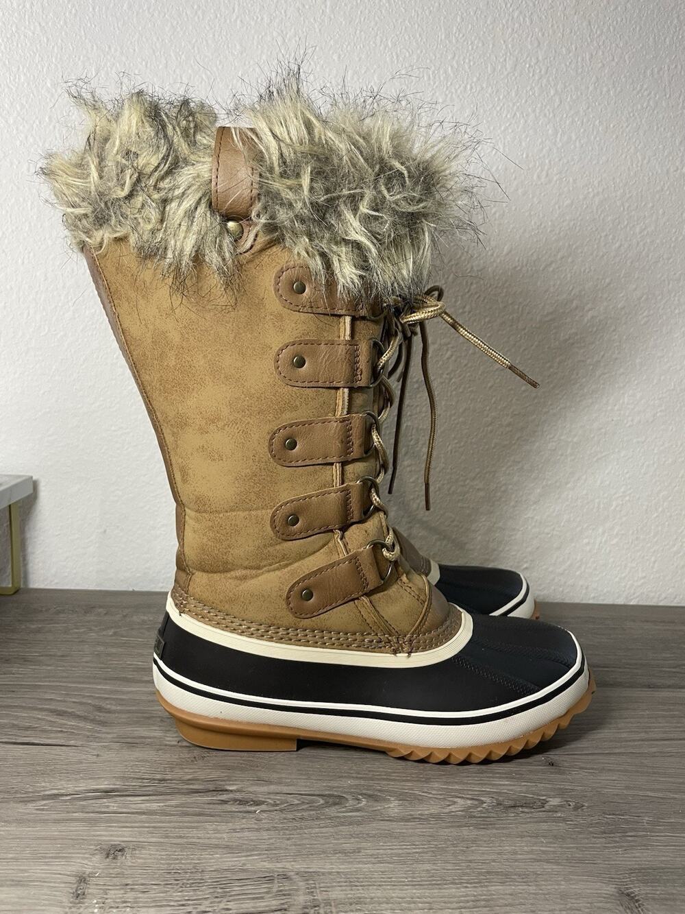 JBU by Jambu Bella Tall Duck Boots Womens 7.5 Brown Faux Fur Winter Waterproof